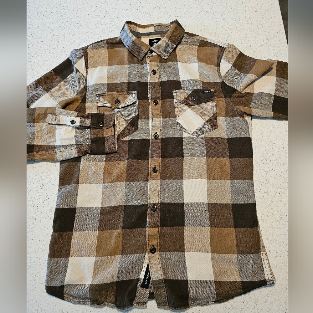 Vans Brown and Cream Casual Button Down Shirt